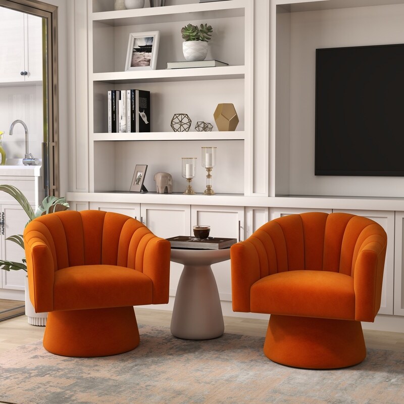 SEYNAR Modern Glam Velvet Upholstered Round Swivel Accent Arm Barrel Chair for Living Room Set of 2