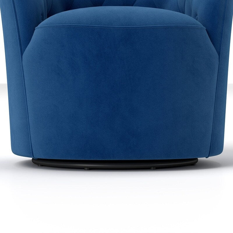 SEYNAR Modern Velvet Upholstered 360 Degree Swivel Barrel Chair with Button Tufted Back