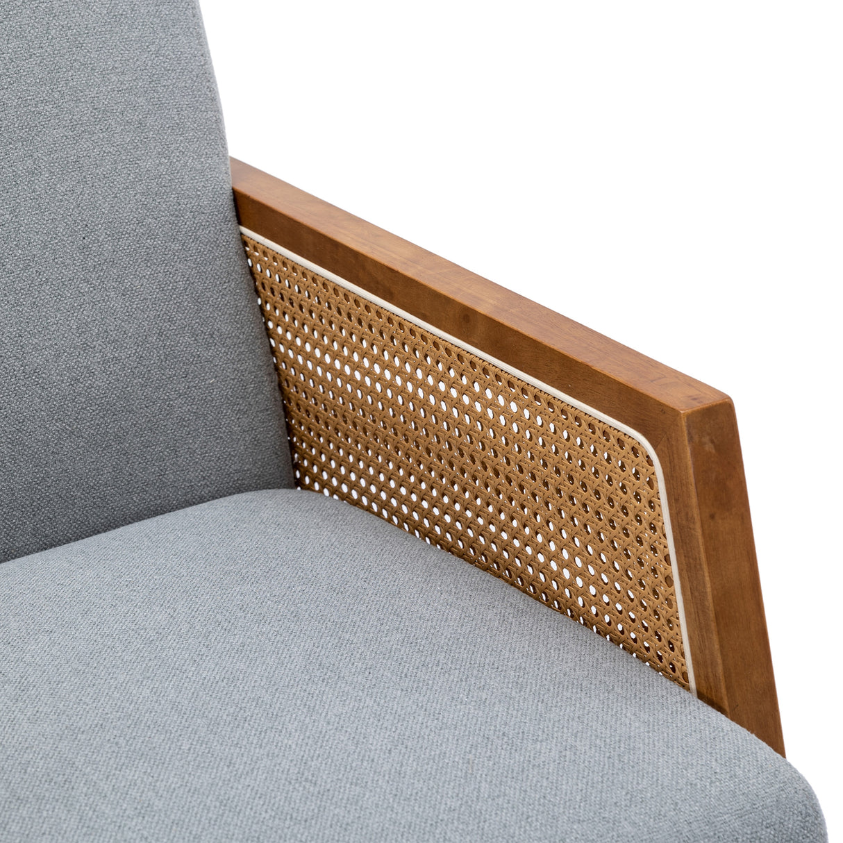 SEYNAR Modern PU Leather Rocking Chair with Rattan Arms