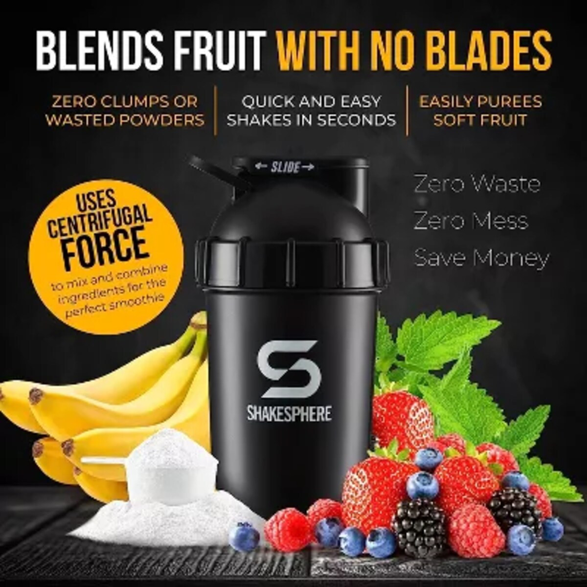 SHAKESPHERE Protein Shaker Bottle and Smoothie Cup 24 oz