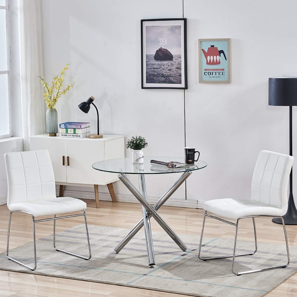 3 Pieces Dining Set Modern Dining Table and Chairs(WHITE)