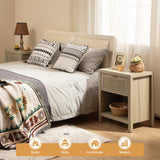 SICOTAS Farmhouse Rattan Nightstand with Drawer and Storage Shelf