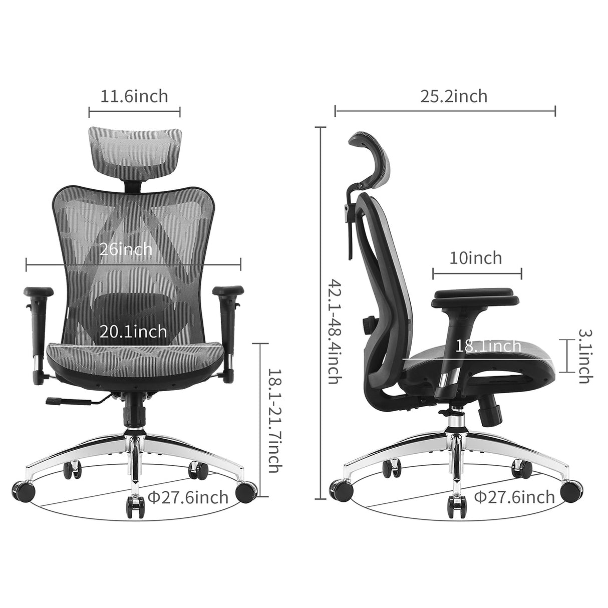 SIHOO Ergonomic Office Chair Mesh High Back Desk Chair Computer Chair,300lb, Black - 64*70*123