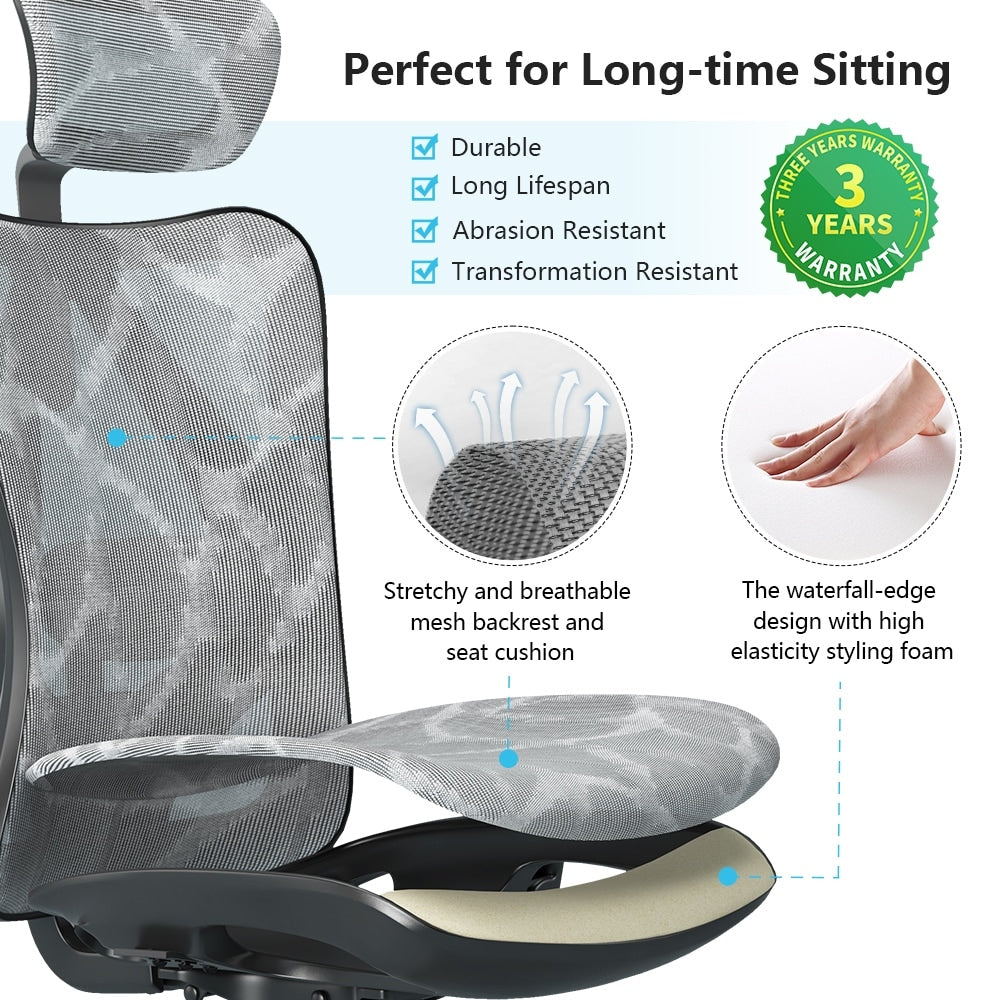 SIHOO Ergonomic Office Chair Mesh High Back Desk Chair Computer Chair,300lb, Black - 64*70*123