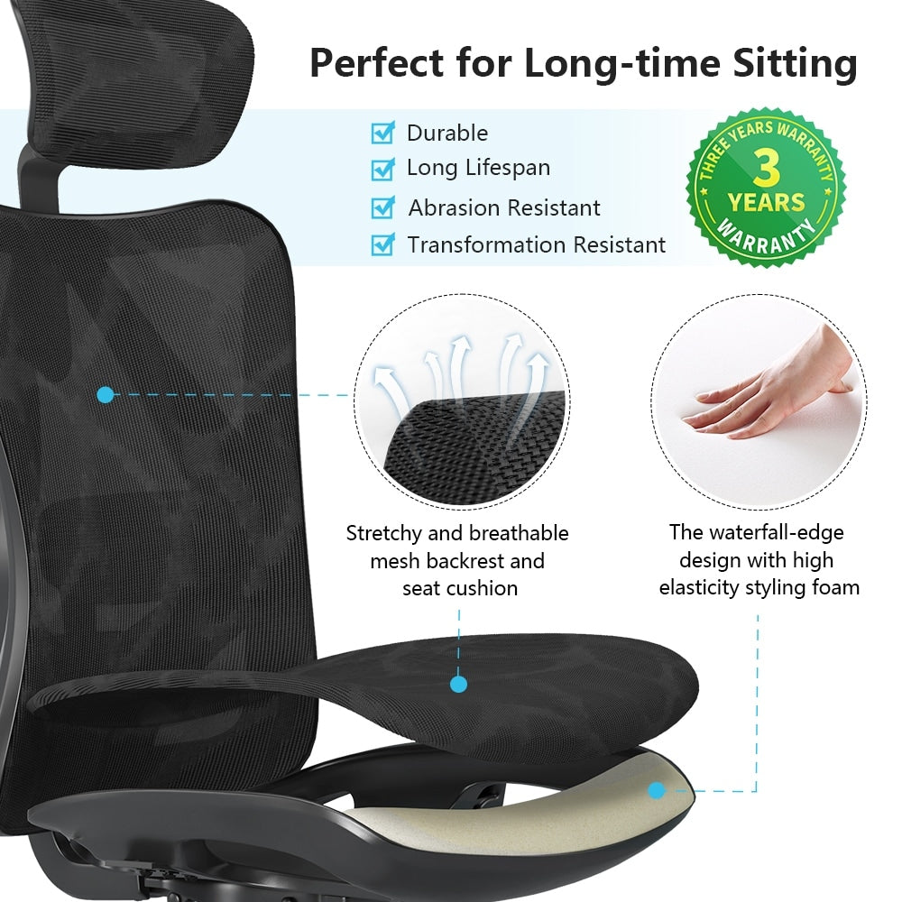 SIHOO Ergonomic Office Chair Mesh High Back Desk Chair Computer Chair,300lb, Black - 64*70*123