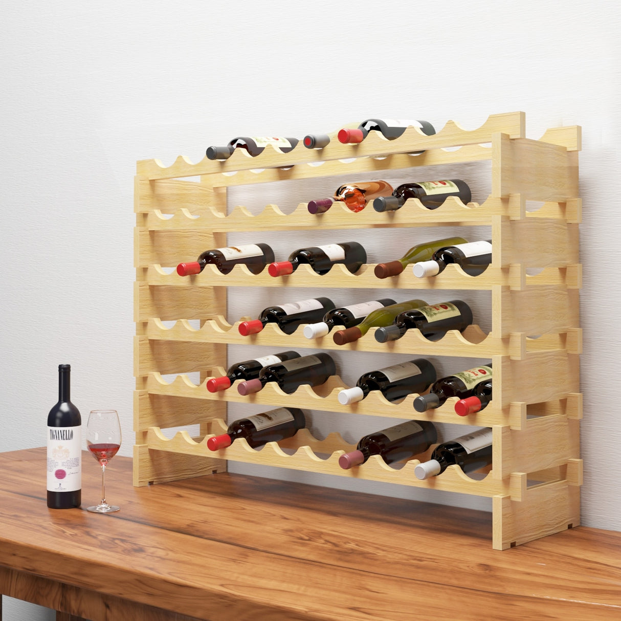 Solid Wood Floor Wine Rack in Natural Wood