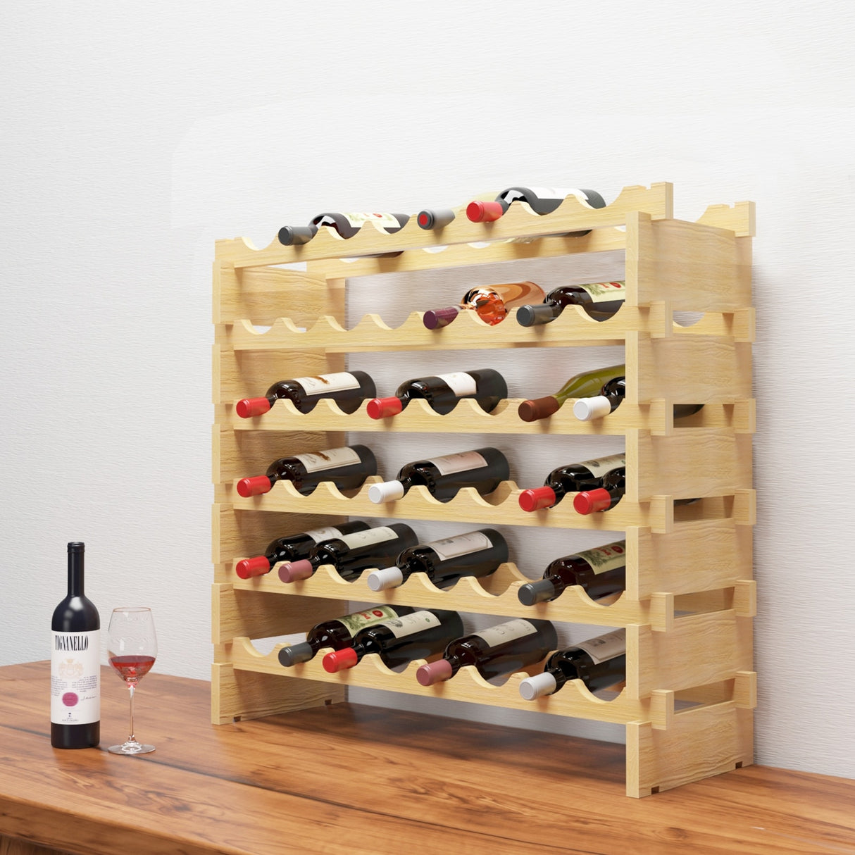 Solid Wood Floor Wine Rack in Natural Wood