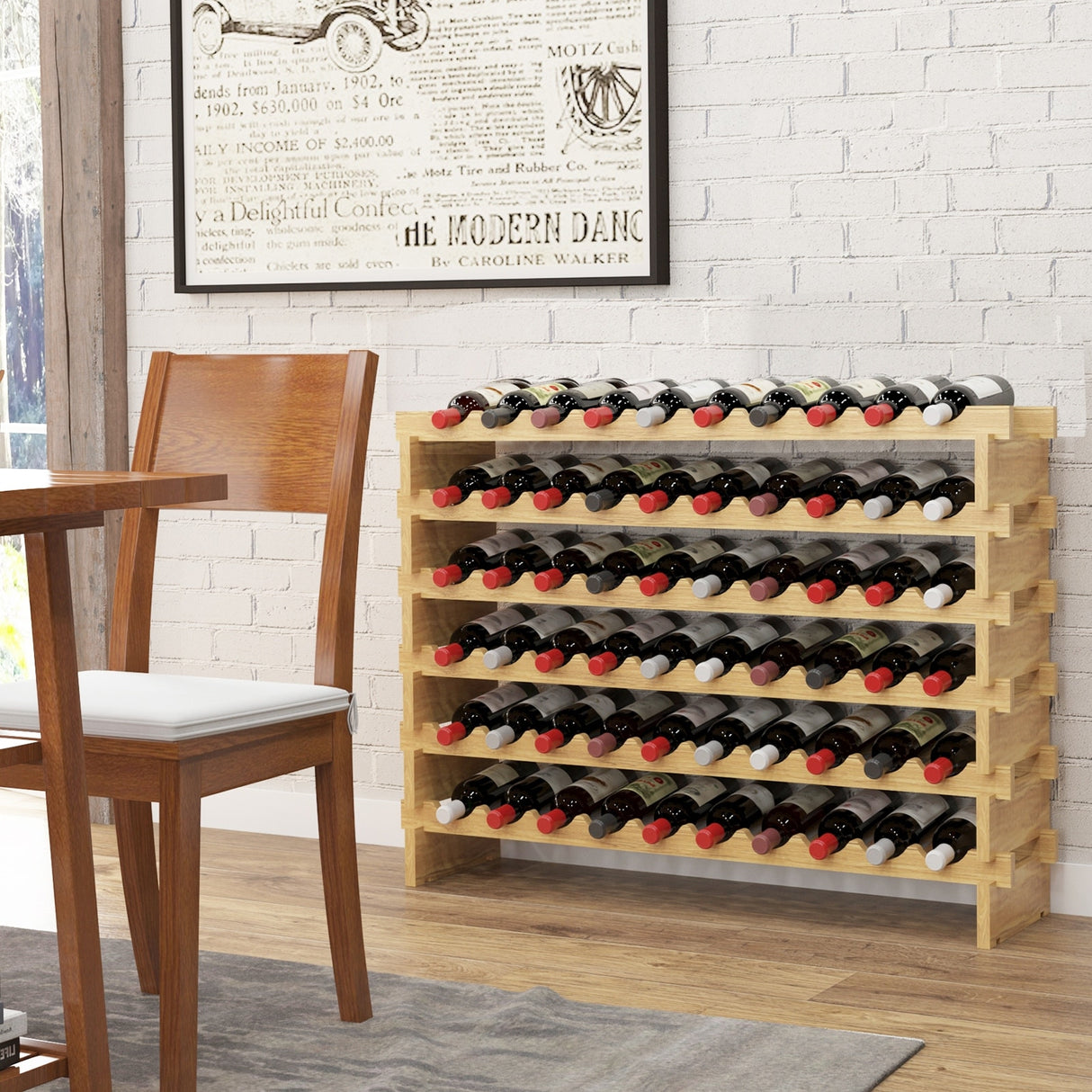 Solid Wood Floor Wine Rack in Natural Wood