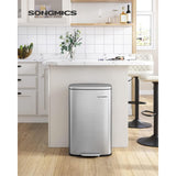 SONGMICS 13 Gallon Trash Can, Stainless Steel Garbage Can, Silver