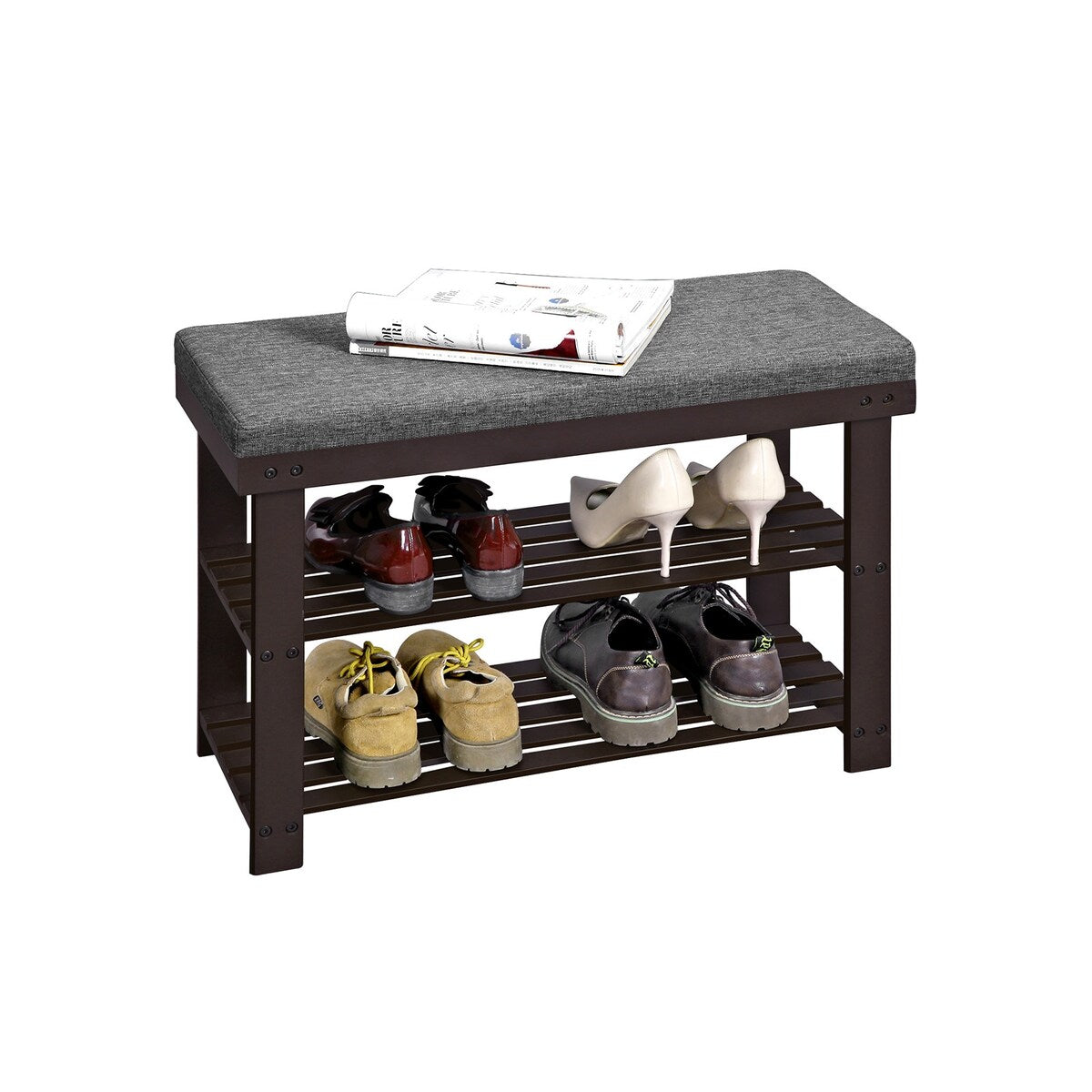 SONGMICS Bamboo Shoe Bench, 2-Tier Shoe Rack, Stable Shoe Organizer for Entryway, Living Room