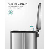 SONGMICS 13 Gallon Trash Can, Stainless Steel Garbage Can, Silver