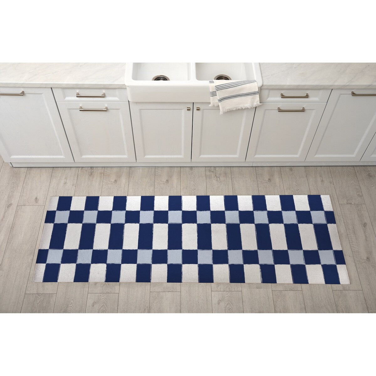 SPRING BLOCKS NAVY Kitchen Mat By Kavka Designs