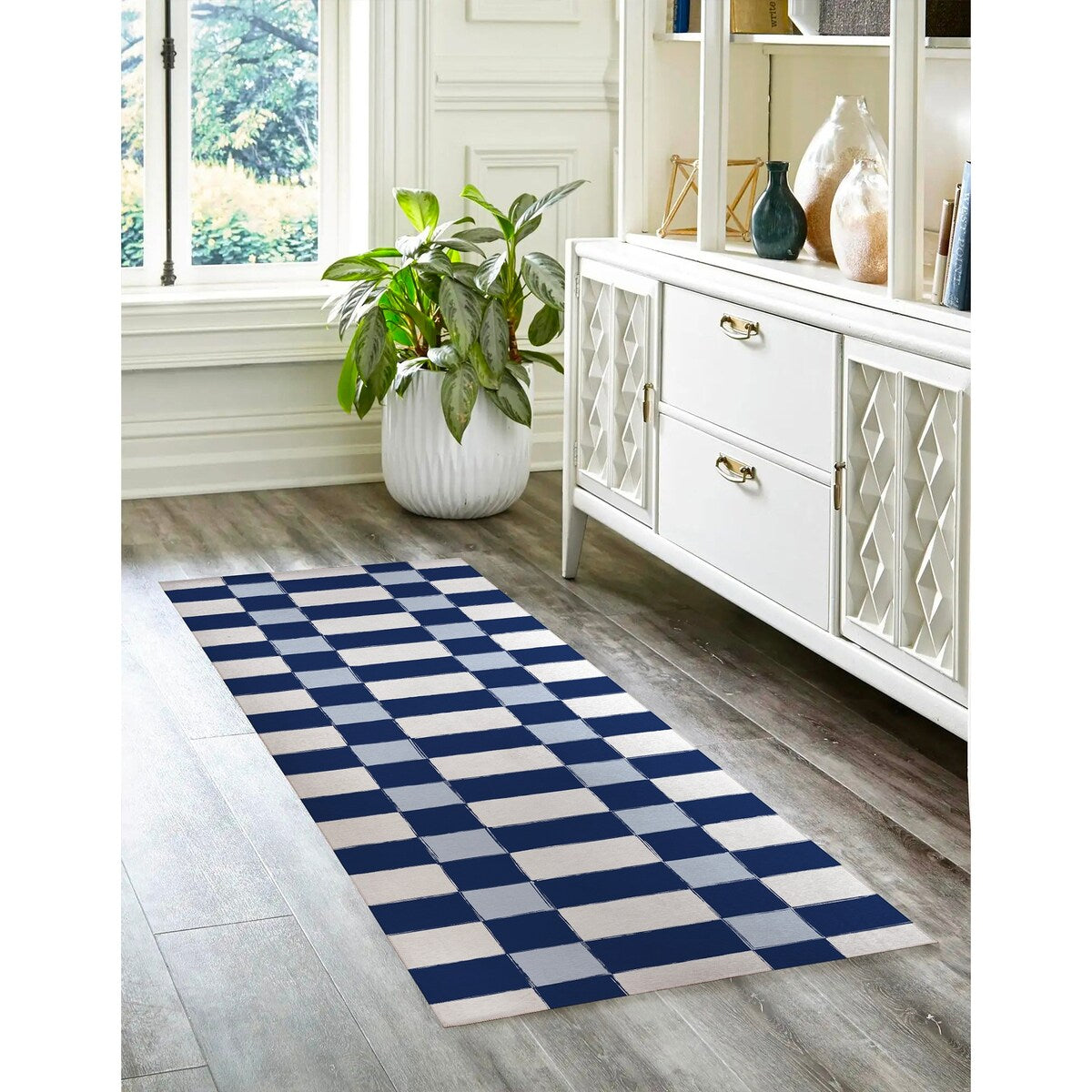 SPRING BLOCKS NAVY Kitchen Mat By Kavka Designs