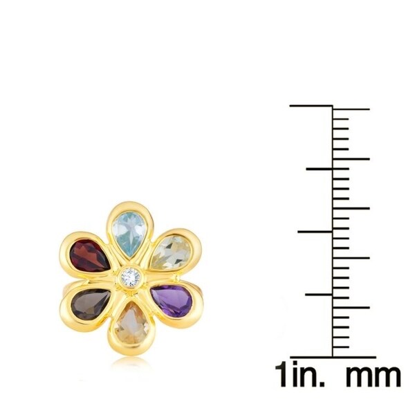 SS with Natural Multi Gemstone & White Topaz Flower Ring