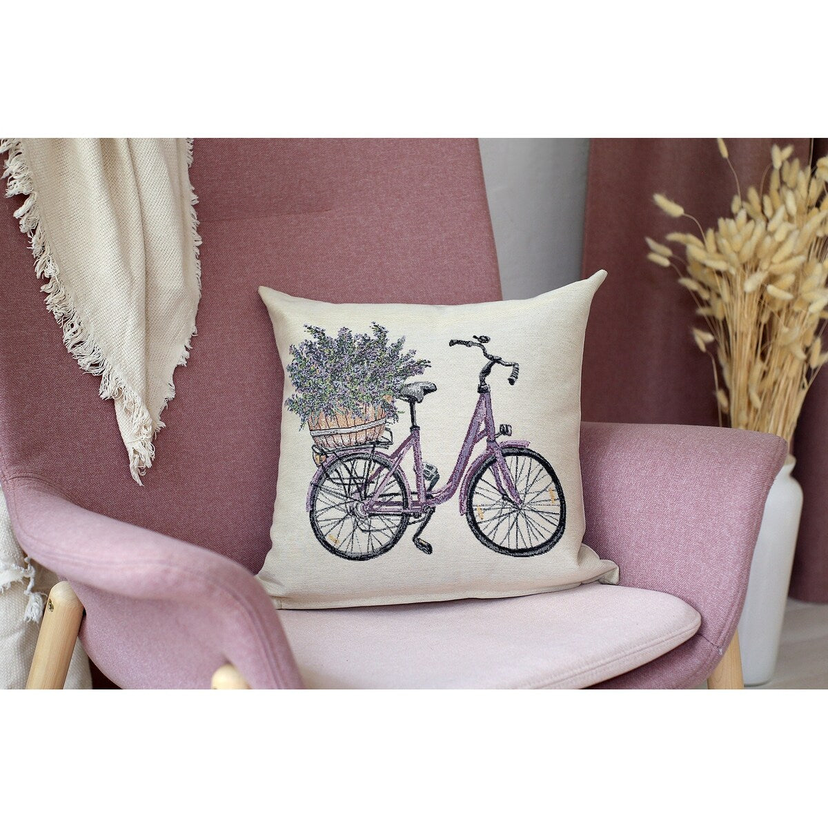 STP Goods Bike and Lavender Decorative Tapestry Throw Pillow