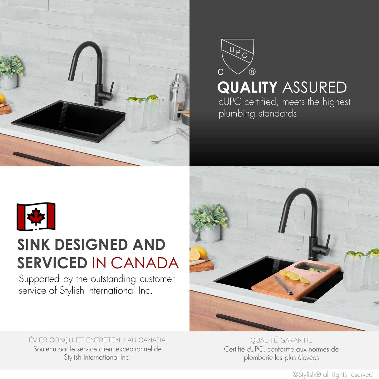 STYLISH Dual Mount 22" Single Bowl Composite Granite Kitchen Sink - 22" x 17.5" x 8.25"