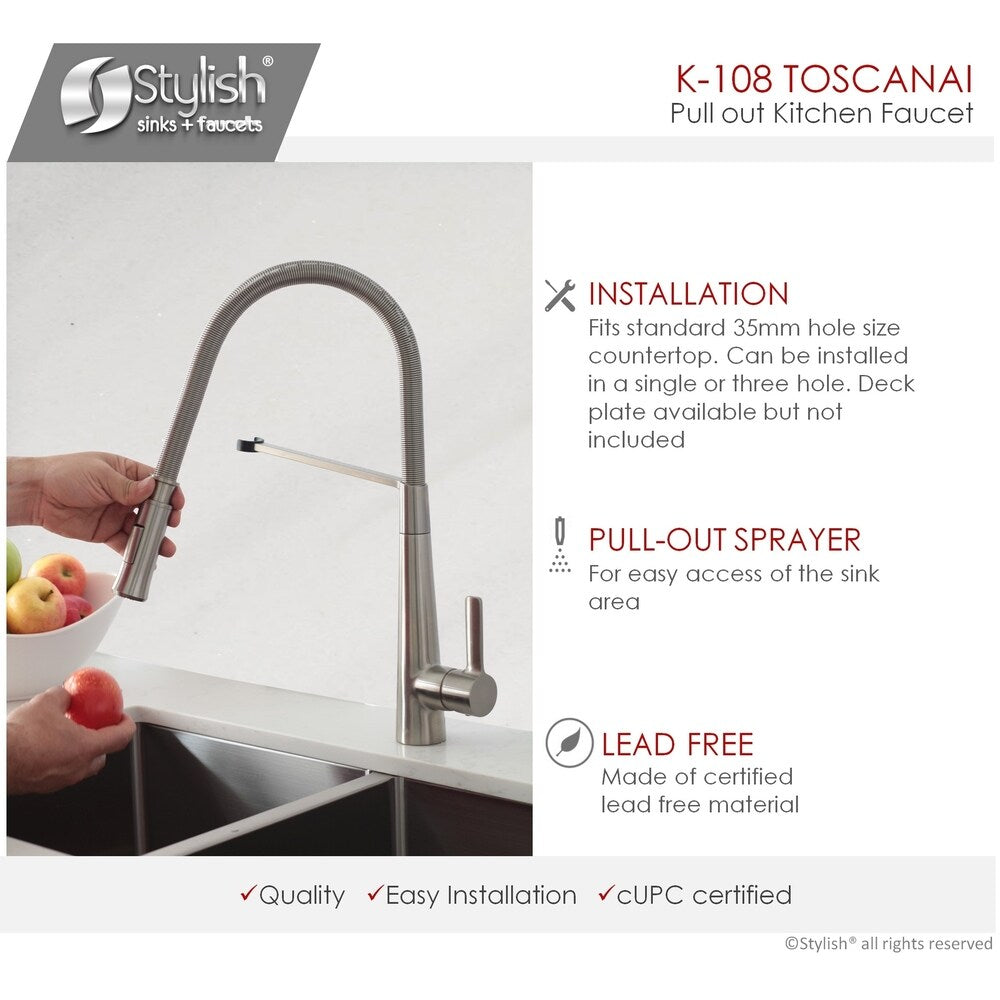 STYLISH Kitchen Faucet,One Handle,Brushed Nickel, Pull down, K108B - 19" x 7,12"