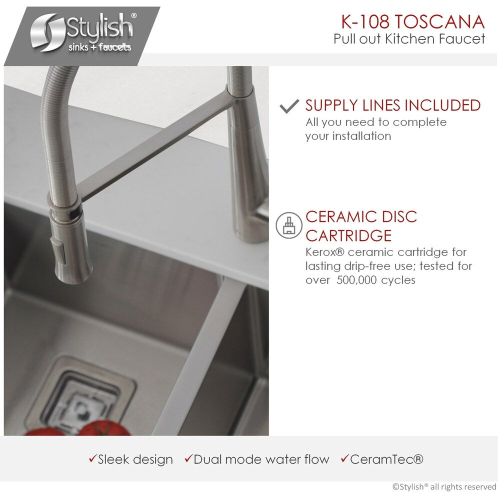 STYLISH Kitchen Faucet,One Handle,Brushed Nickel, Pull down, K108B - 19" x 7,12"