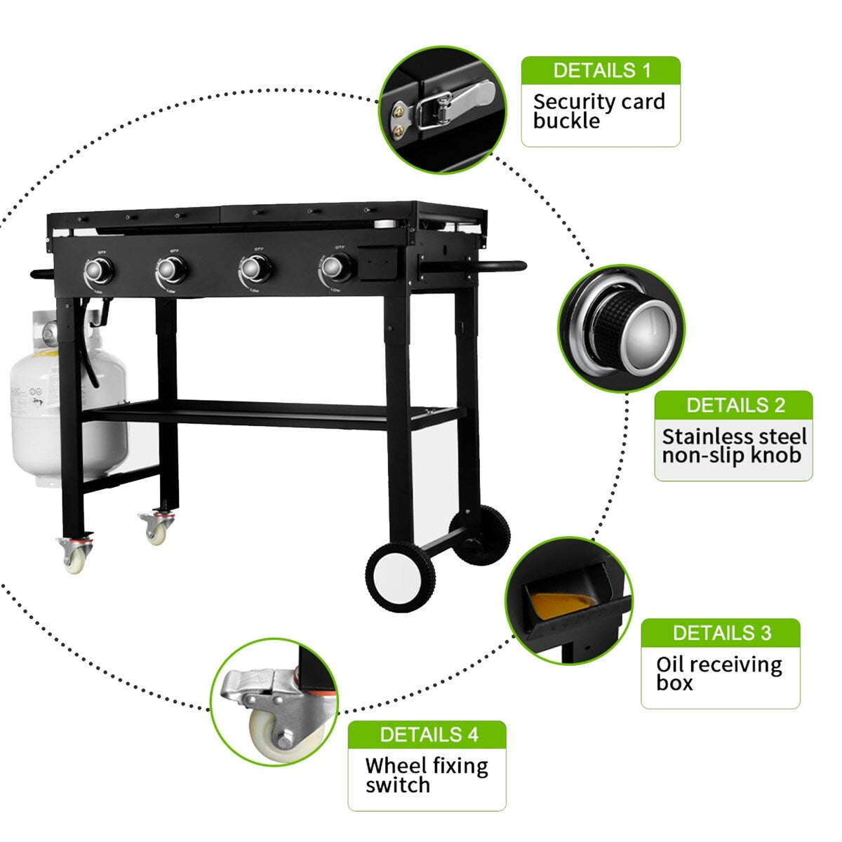 SUGIFT 4 Burner Flat Top Propane Gas Grill in Black