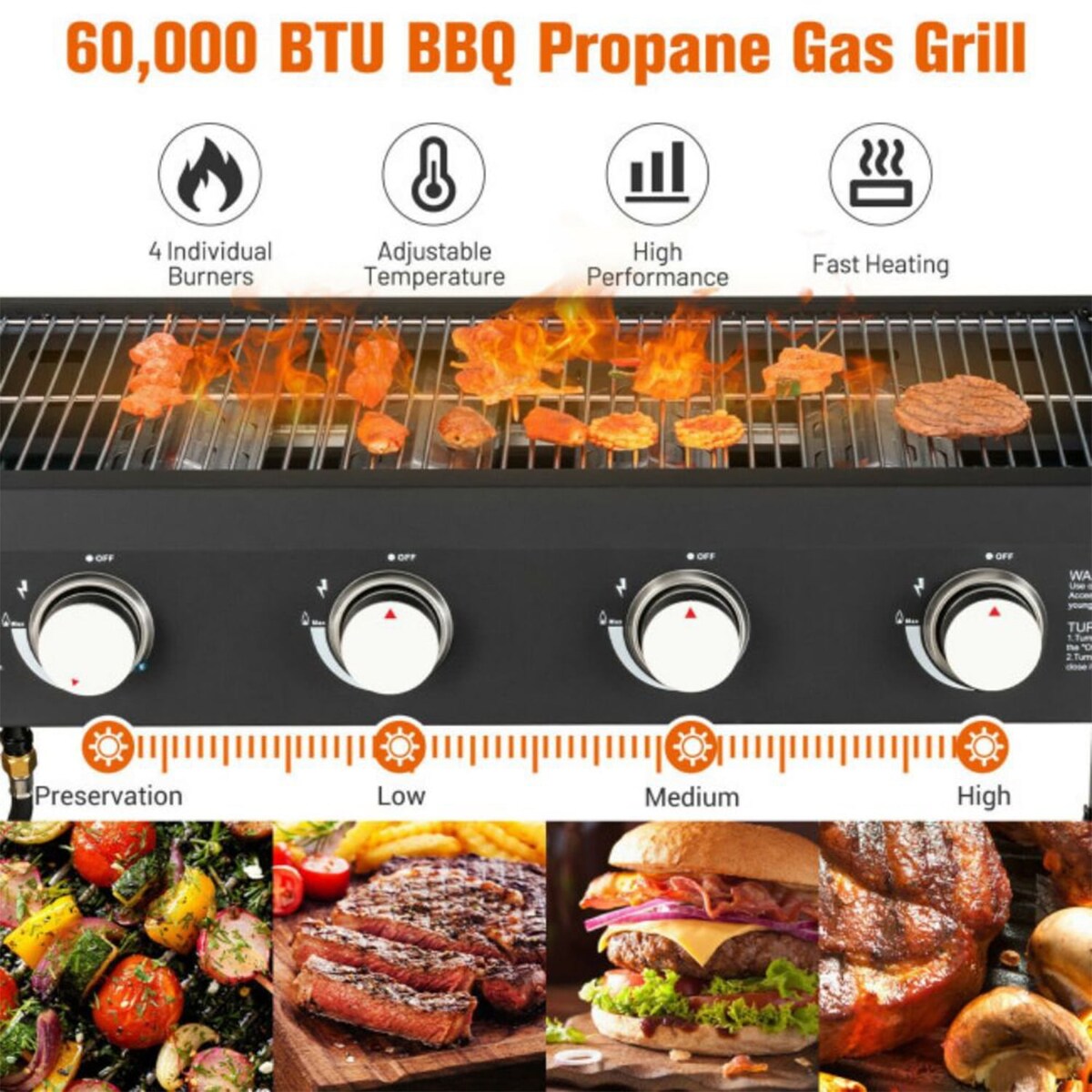 SUGIFT 4 Burner Flat Top Propane Gas Grill in Black