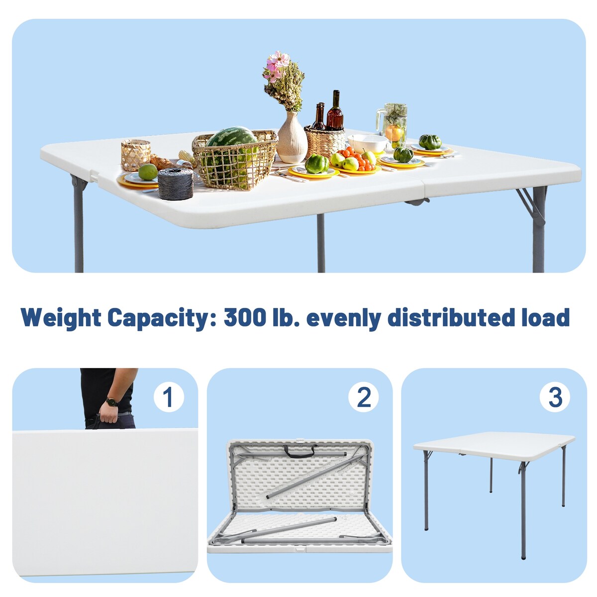 SUMKEA 3ft Square Banquet Folding Table for Indoor and Outdoor, White