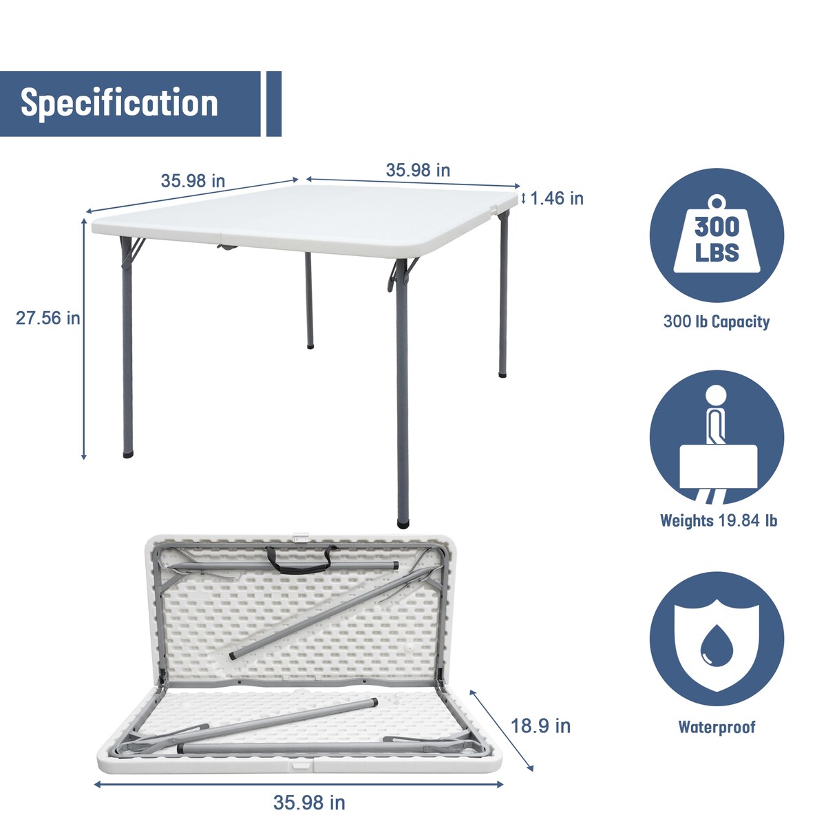SUMKEA 3ft Square Banquet Folding Table for Indoor and Outdoor, White