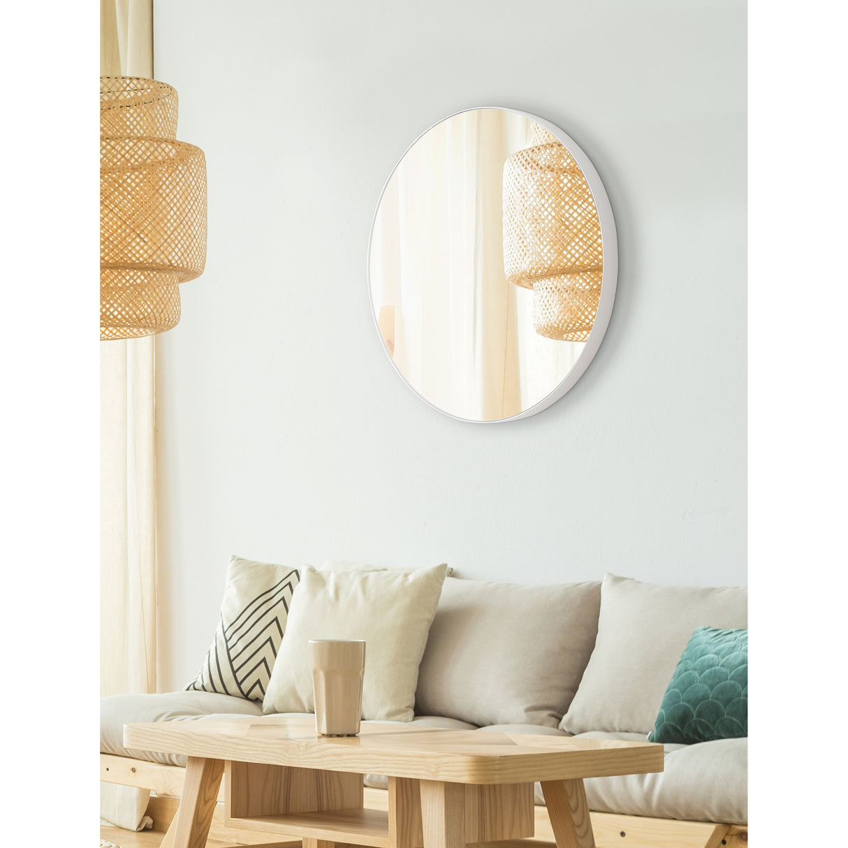 SUNBOW White Flat Round Wall Mirror- 24 Inches