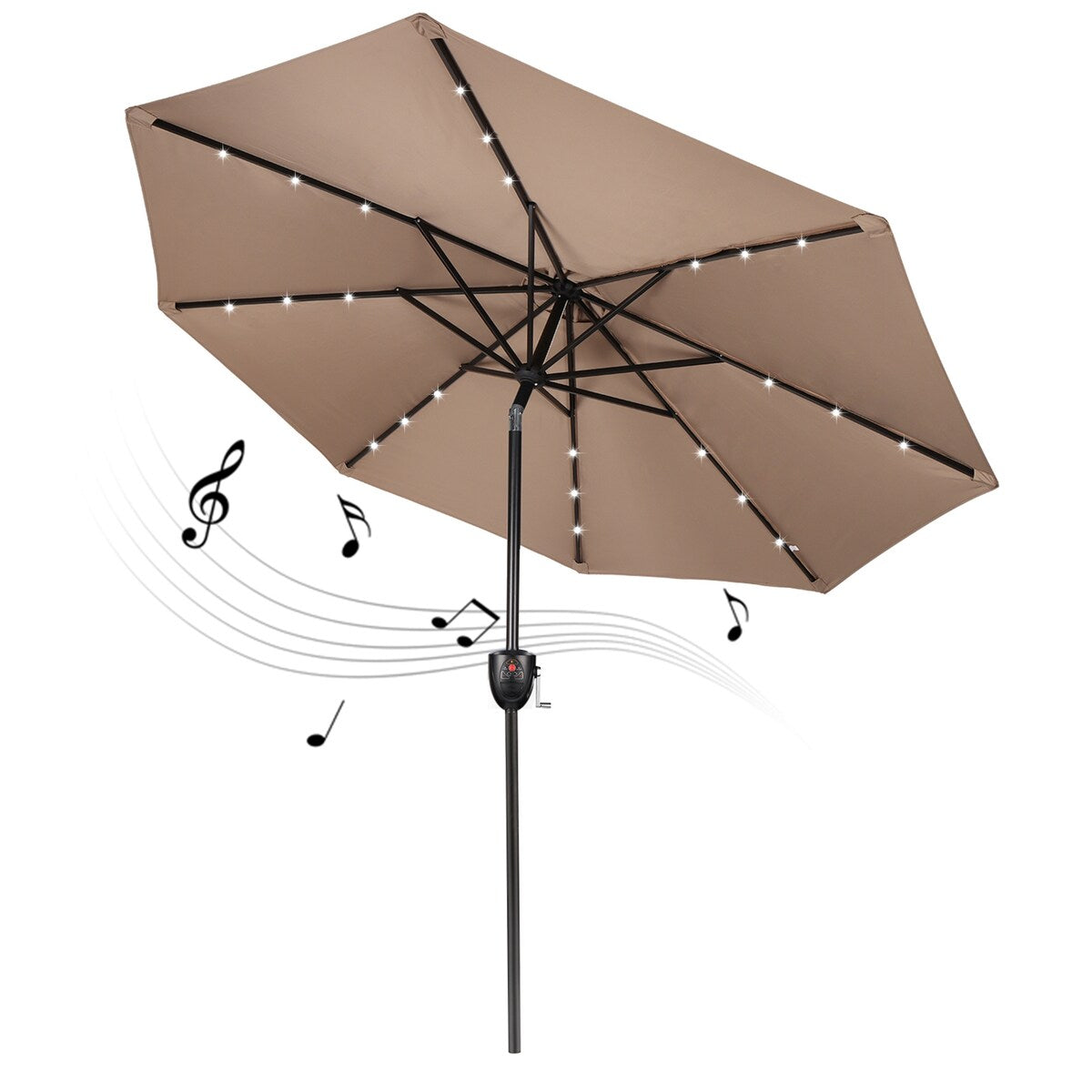 SUNBRANO 9ft Patio Umbrella with Bluetooth Speaker and Solar Lights