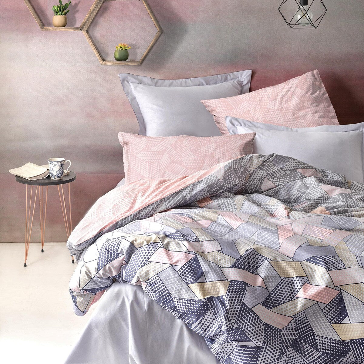 SUSSEXHOME Blush in Gray Full Size Duvet Cover Set,Hypoallergenic