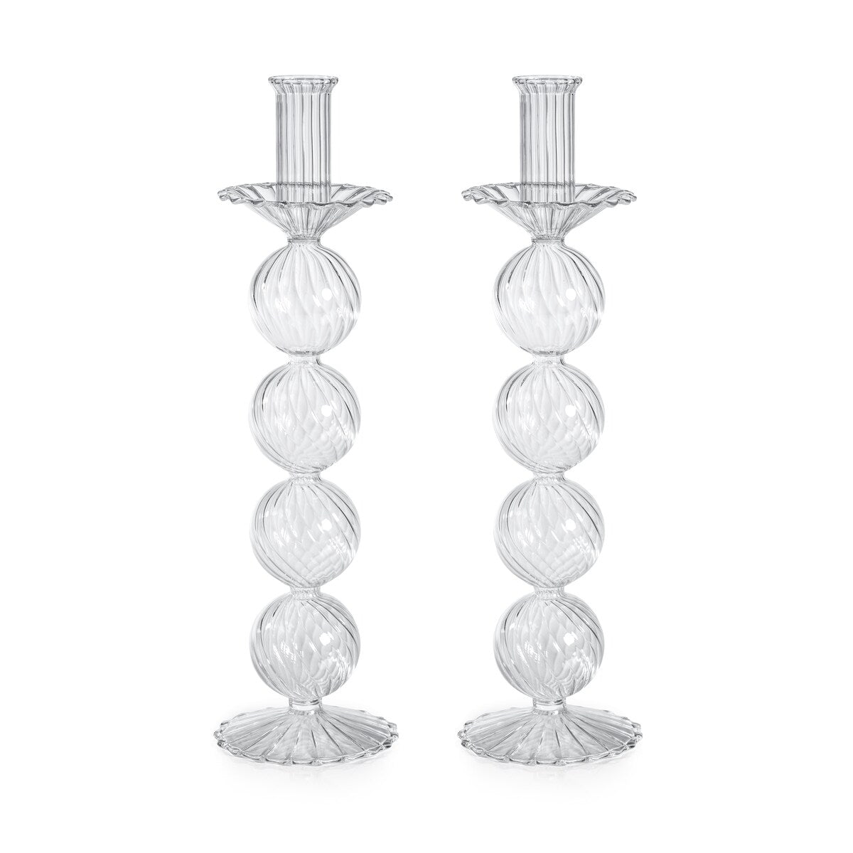 Sabadell Swirl Glass Taper Candle Holders, Set of 2