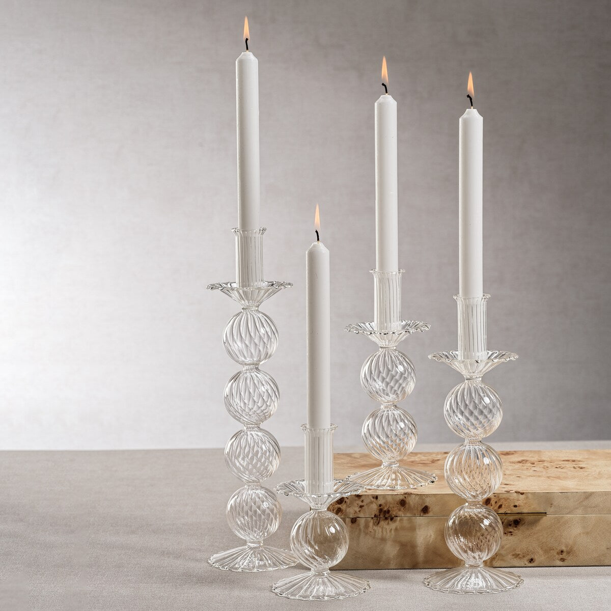 Sabadell Swirl Glass Taper Candle Holders, Set of 2