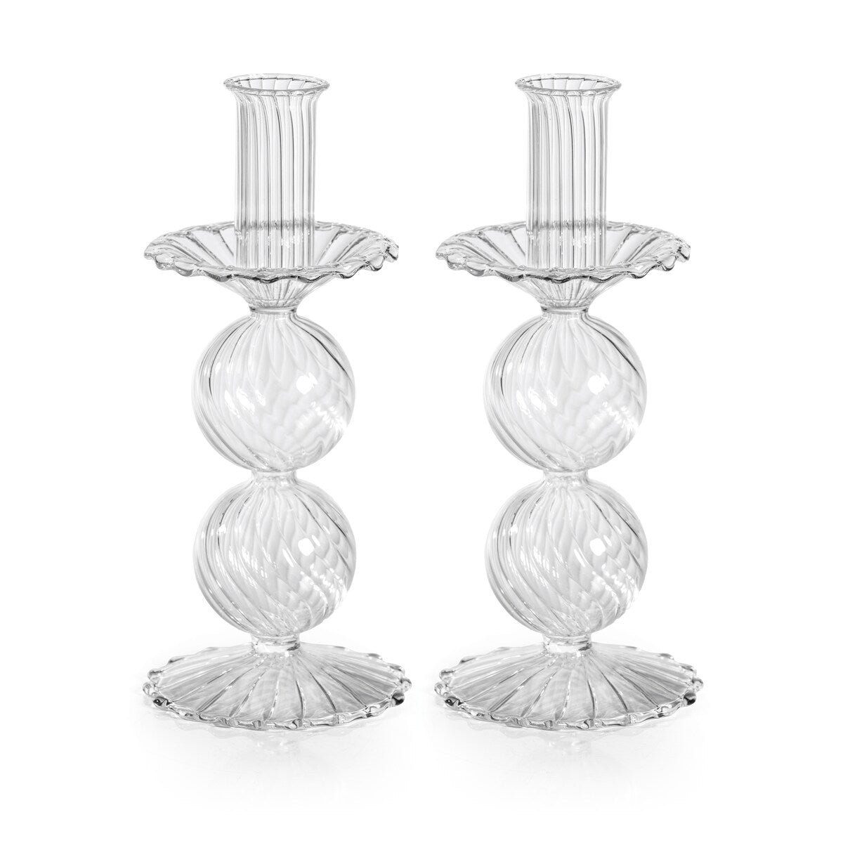 Sabadell Swirl Glass Taper Candle Holders, Set of 2