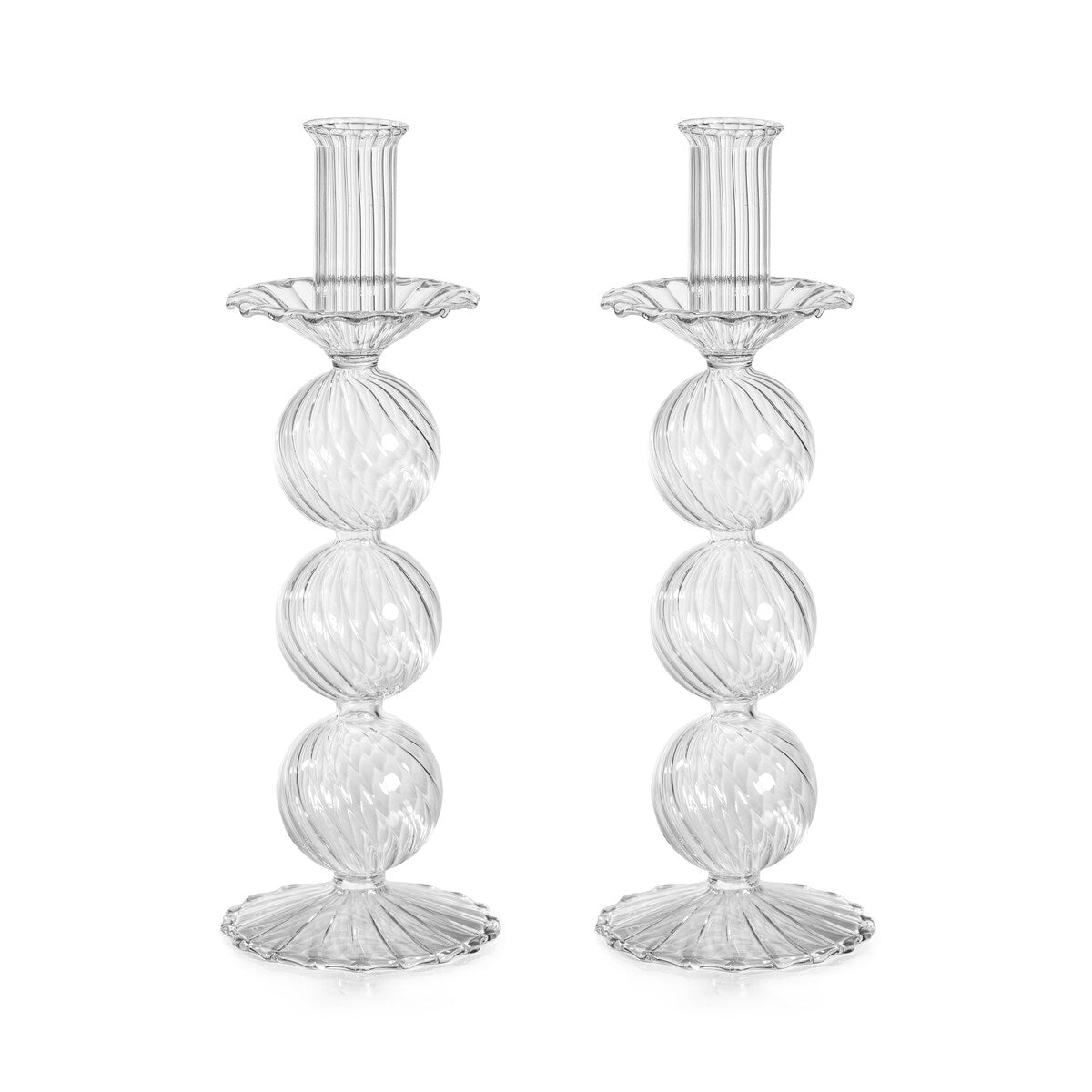 Sabadell Swirl Glass Taper Candle Holders, Set of 2