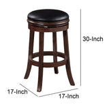 Sabi 29 inch Swivel Counter Stool, Solid Wood, Faux Leather, Brown, Black