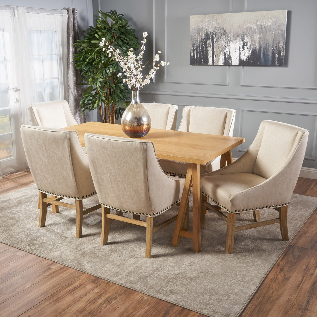 Sabine Farmhouse 7 Piece Wood Dining Set by Christopher Knight Home