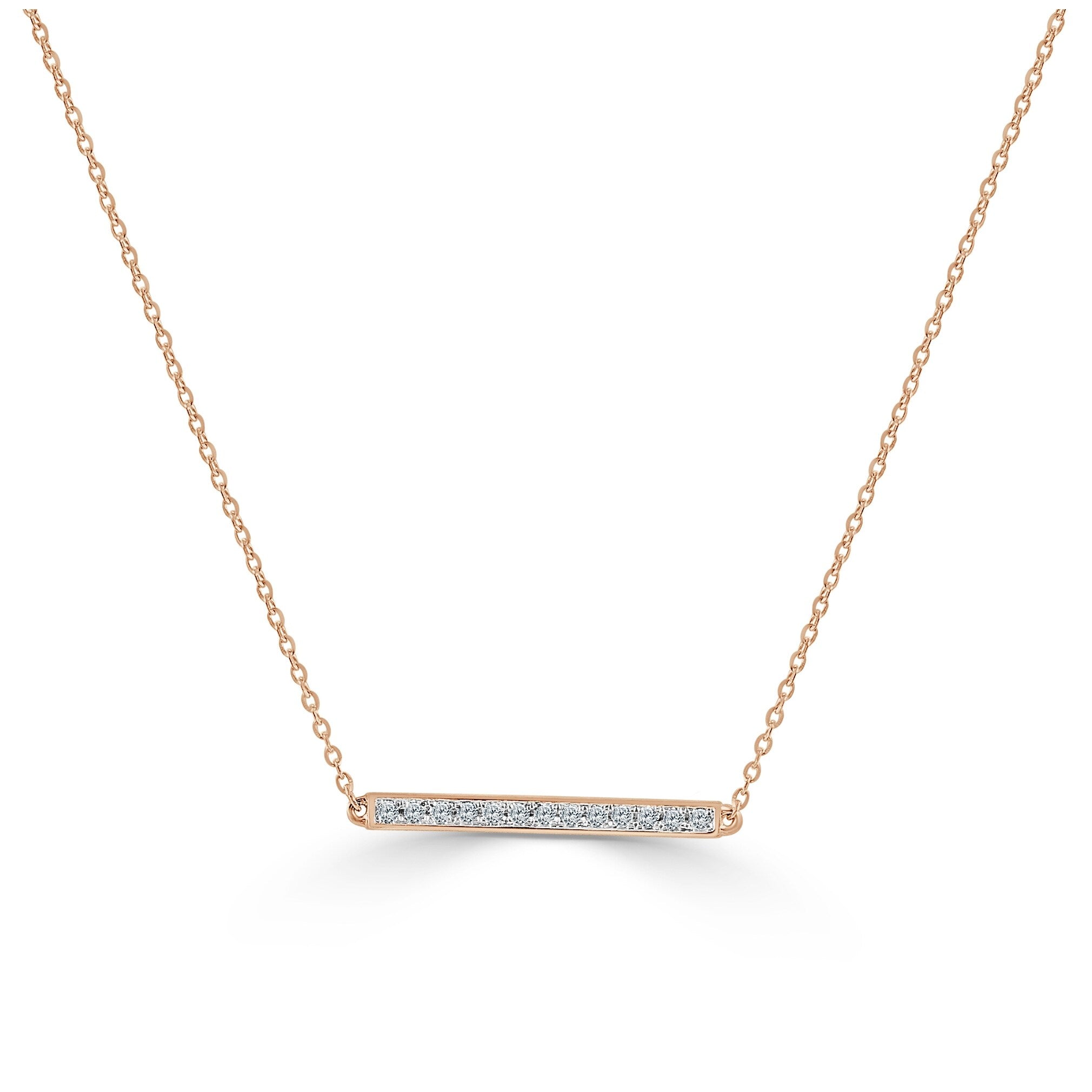 Joelle Collection Diamond Bar 14K Gold Necklace - Horizontal Diamond Bar With Gold Chain Available in Pink, White, Yellow