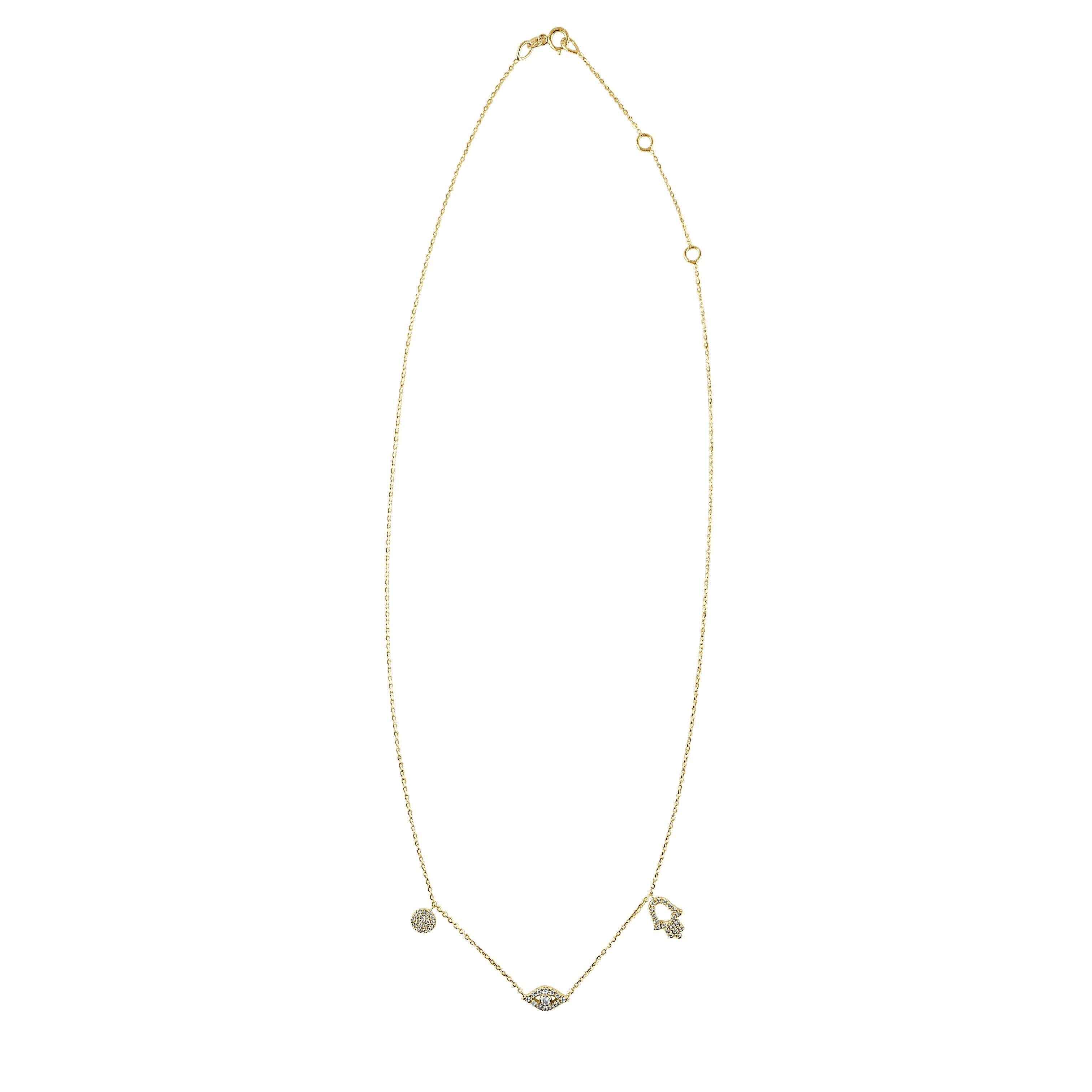 Joelle Collection Diamond Evil Eye & Hamsa Necklace 14K Gold 1/4 ct TDW Adjustable 16-18-inch Chain
