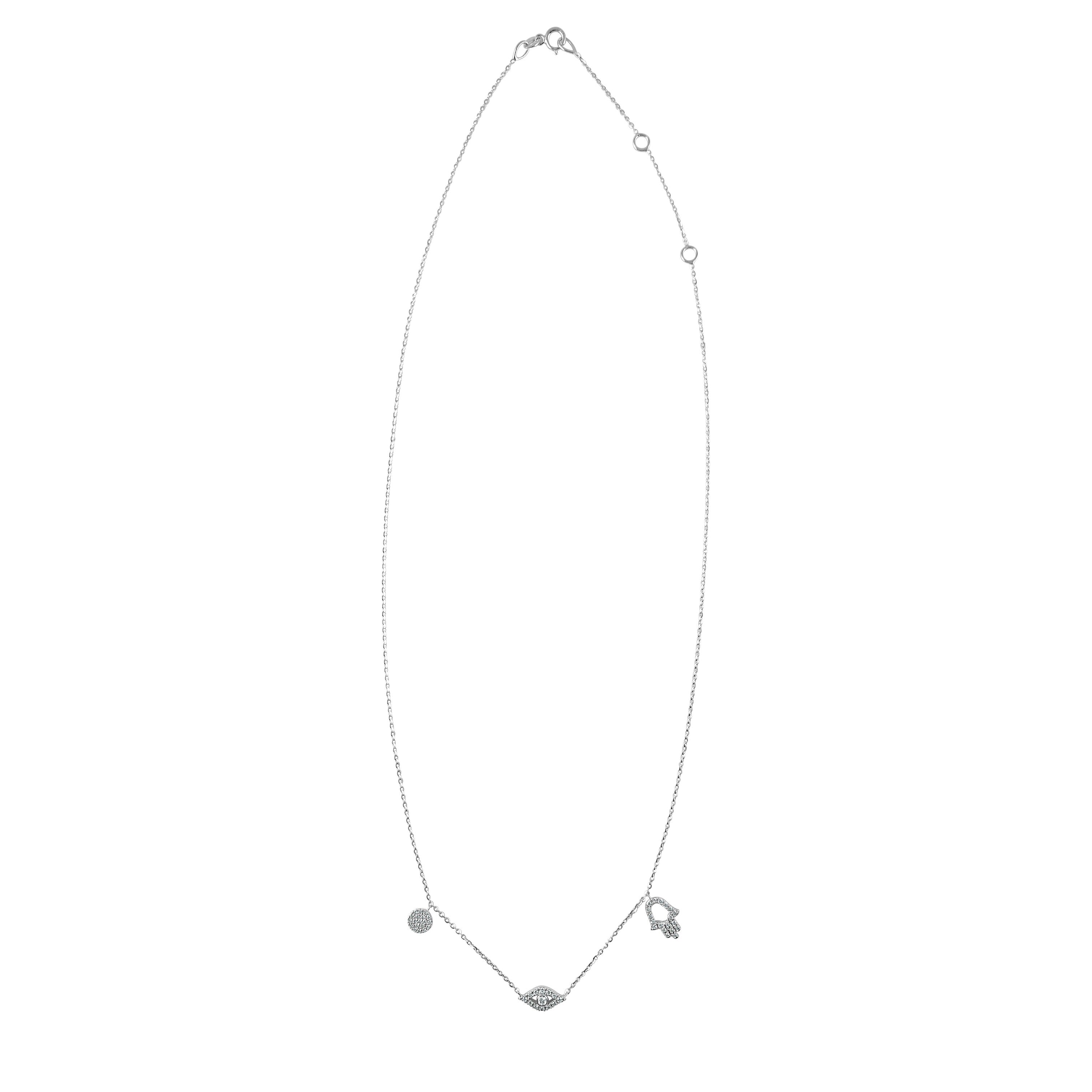 Joelle Collection Diamond Evil Eye & Hamsa Necklace 14K Gold 1/4 ct TDW Adjustable 16-18-inch Chain