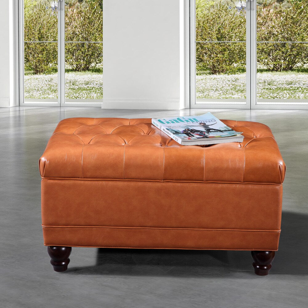 Saddle Brown Button Tufted Bench Ottoman