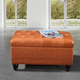 Saddle Brown Button Tufted Bench Ottoman