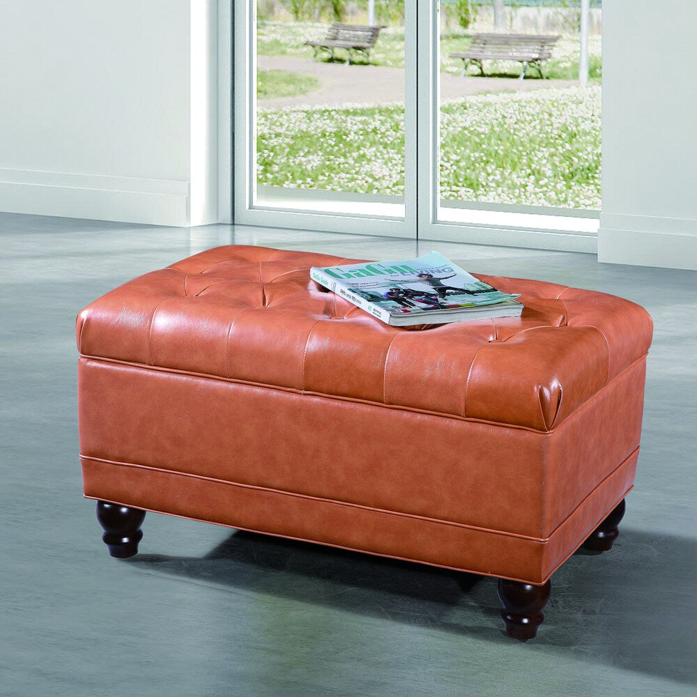 Saddle Brown Button Tufted Bench Ottoman