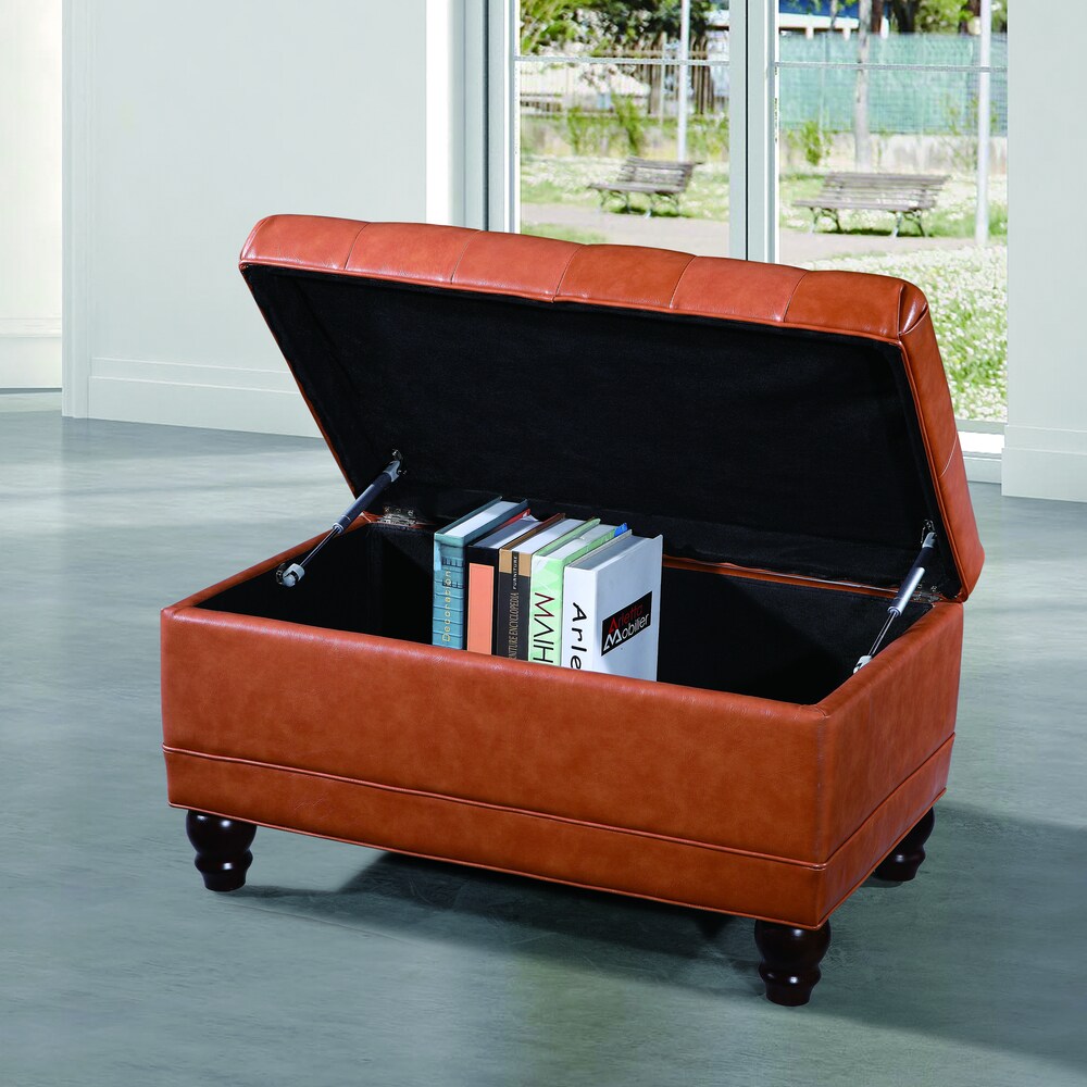 Saddle Brown Button Tufted Bench Ottoman
