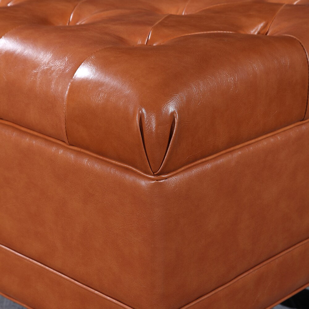 Saddle Brown Button Tufted Bench Ottoman