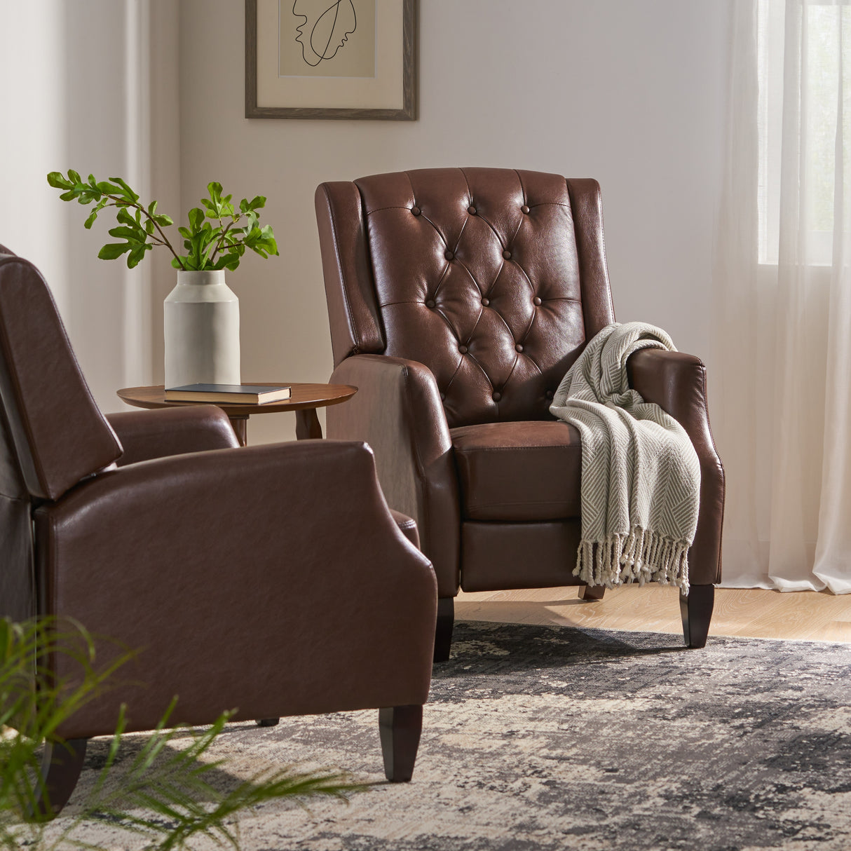 Sadlier Faux Leather Tufted Pushback Recliner by Christopher Knight Home