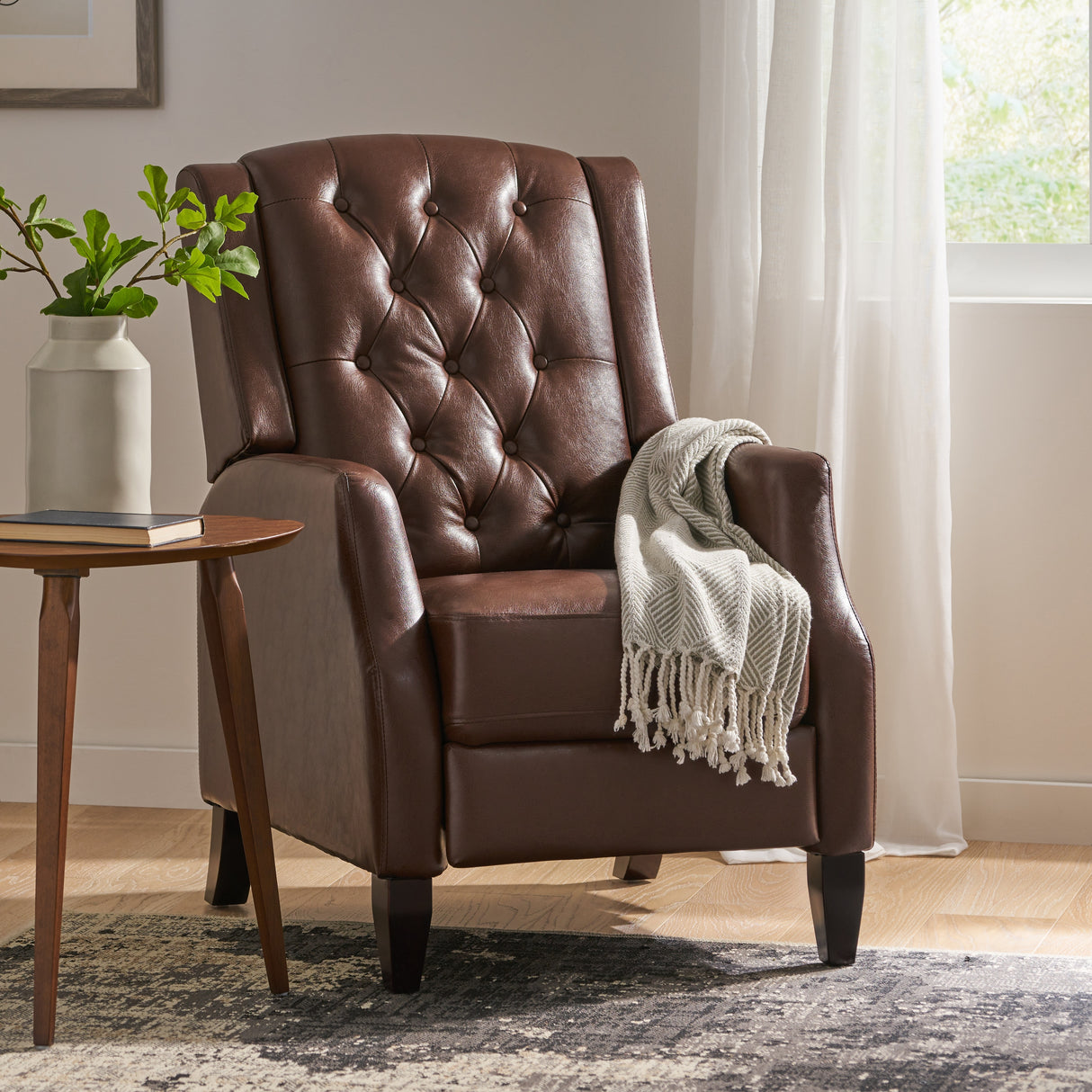 Sadlier Faux Leather Tufted Pushback Recliner by Christopher Knight Home