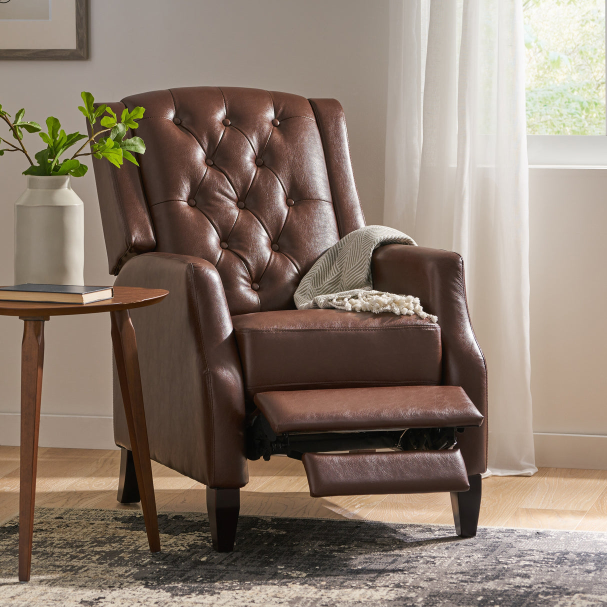 Sadlier Faux Leather Tufted Pushback Recliner by Christopher Knight Home