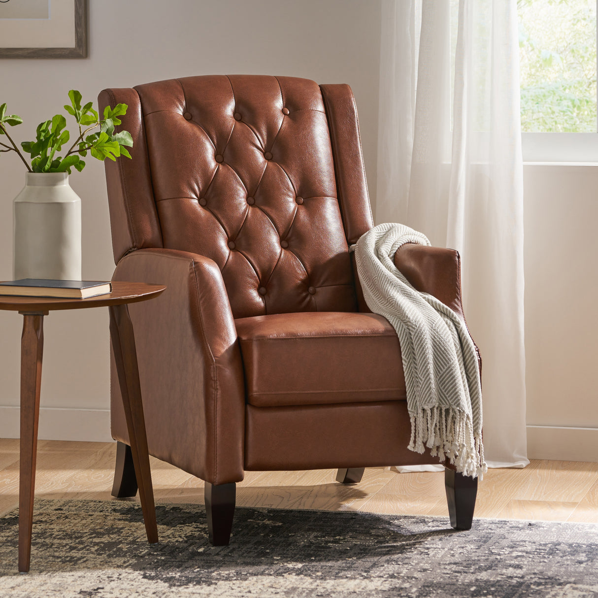 Sadlier Faux Leather Tufted Pushback Recliner by Christopher Knight Home