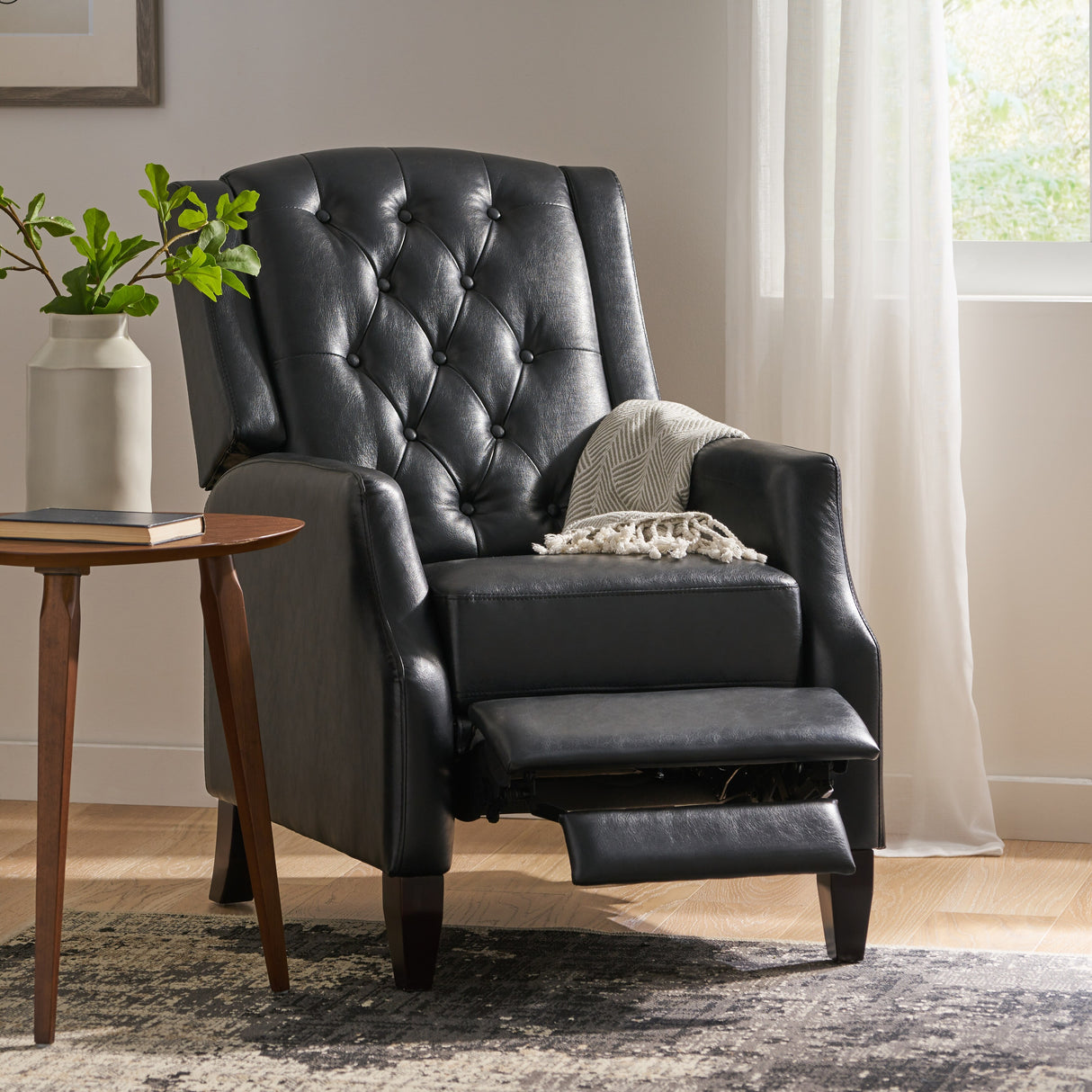 Sadlier Faux Leather Tufted Pushback Recliner by Christopher Knight Home
