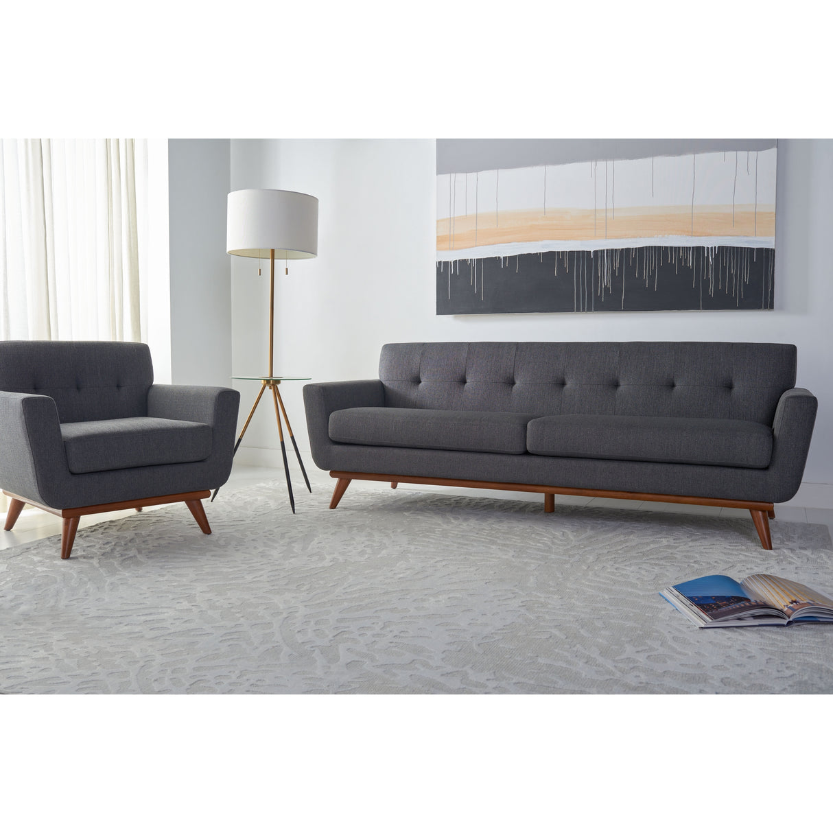 SAFAVIEH Couture Opal Linen Tufted Sofa. - 89.8" W x 33.1" L x 32.7" H