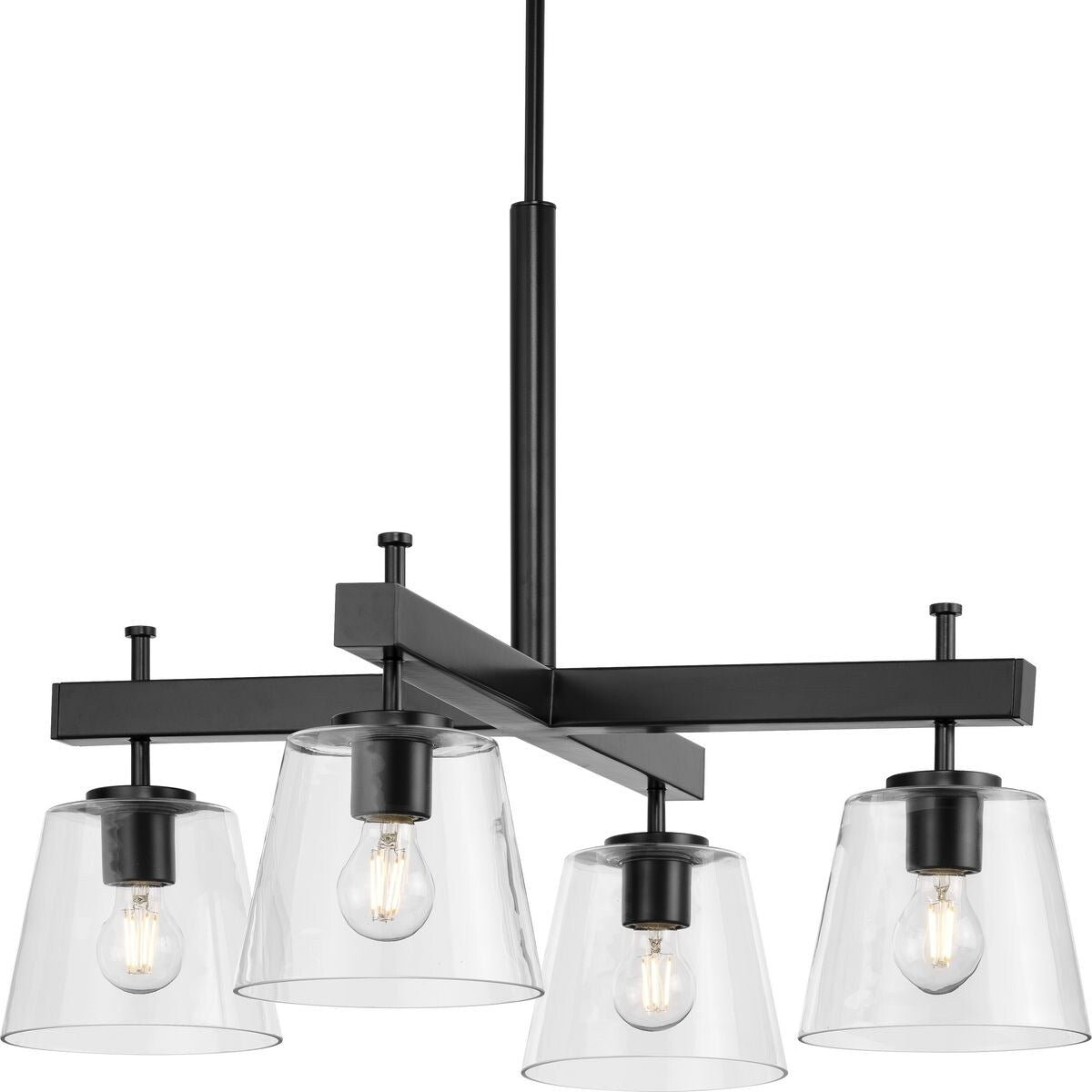 Saffert Collection Four-Light New Traditional Matte Black Clear Glass Chandelier Light - 29.38 in x 29.38 in x 22.5 in